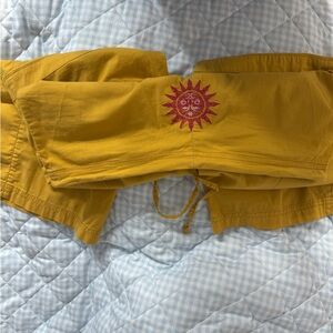 Sun Embroidered Mustard Cropped Pants